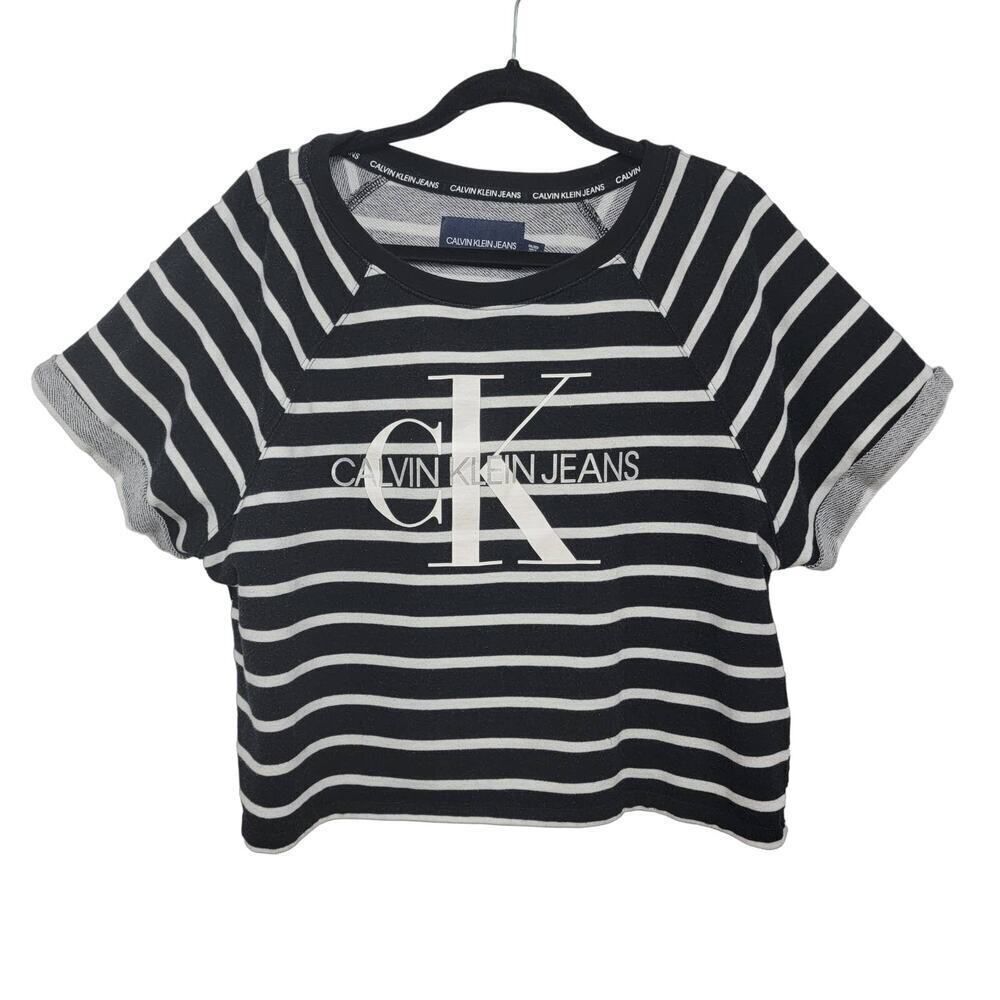 Calvin Klein Jeans Y2K Boxy Striped Crop Top Black White XXL